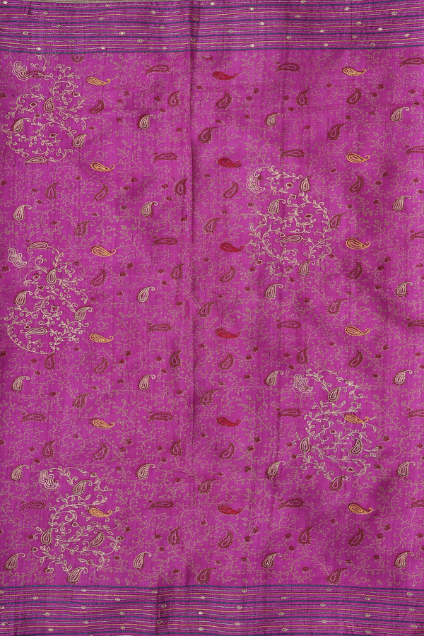 Tussar Silk Saree In Purple With Paisley Design