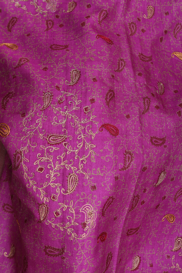 Tussar Silk Saree In Purple With Paisley Design