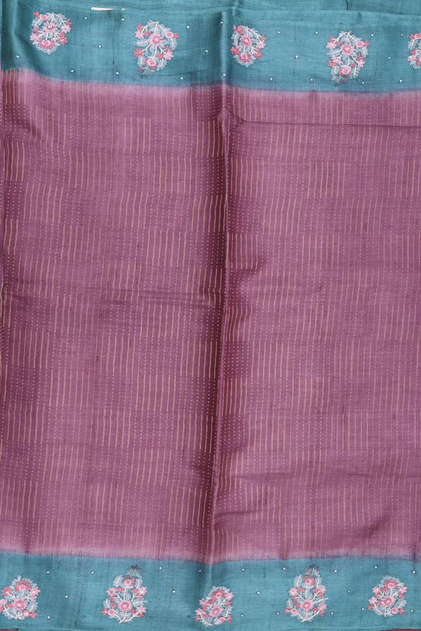 Tussar Silk Saree In Purple With Stripes Design