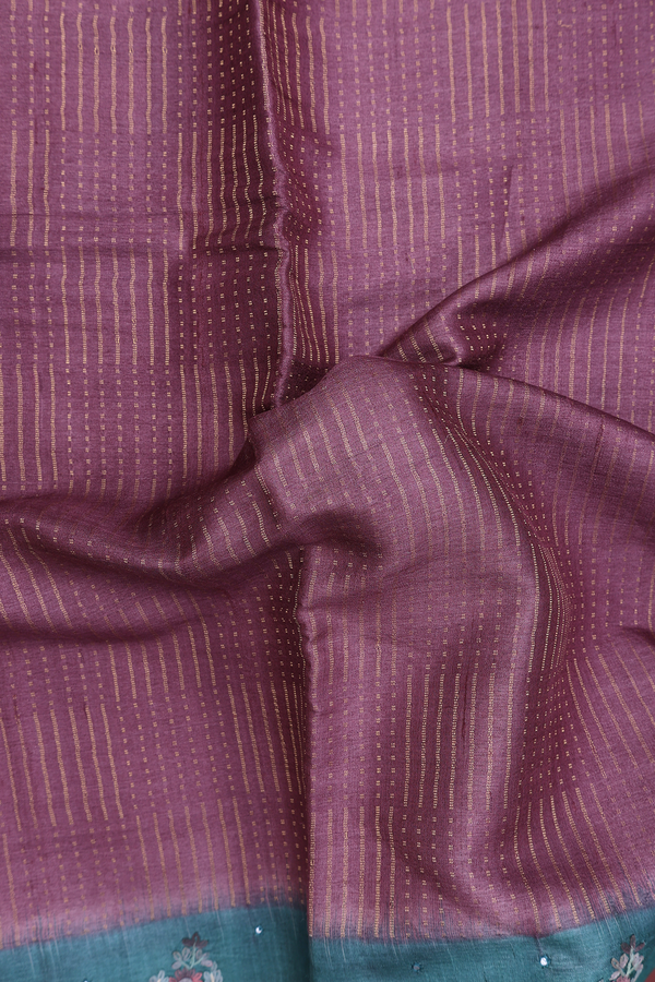 Tussar Silk Saree In Purple With Stripes Design