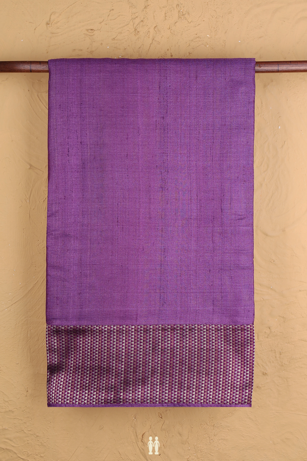 Tussar Silk Saree In Purple With Zari Border