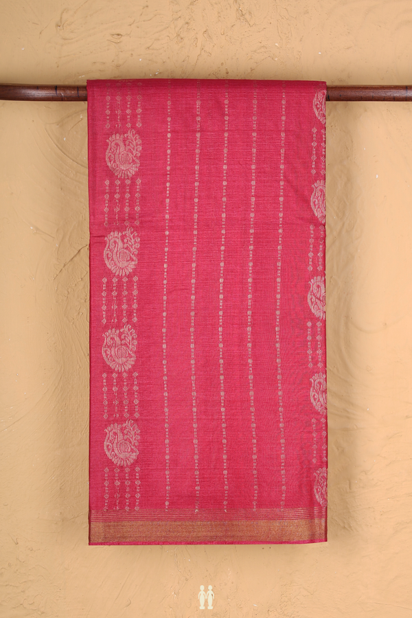 Tussar Silk Saree In Rani Pink With Stripes Design