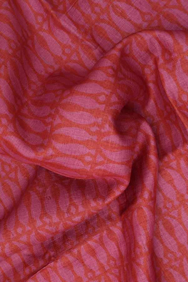 Tussar Silk Saree In Red And Pink With Allover Design