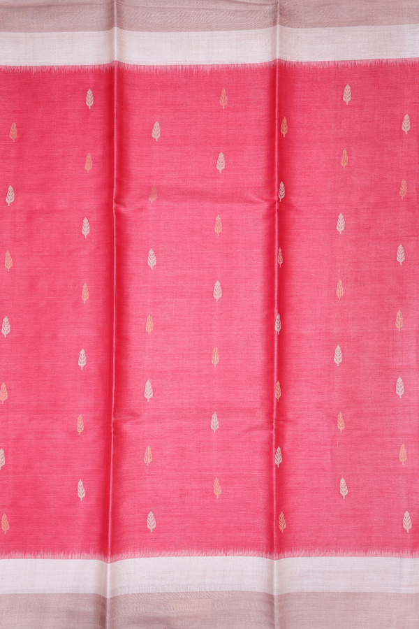 Tussar Silk Saree In Red With Allover Buttas