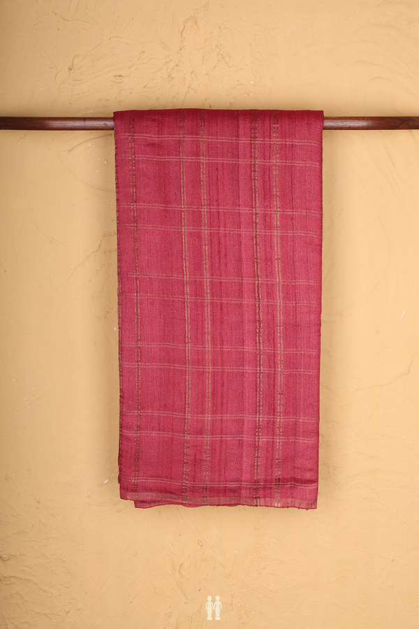 Tussar Silk Saree In Red With Checks Design