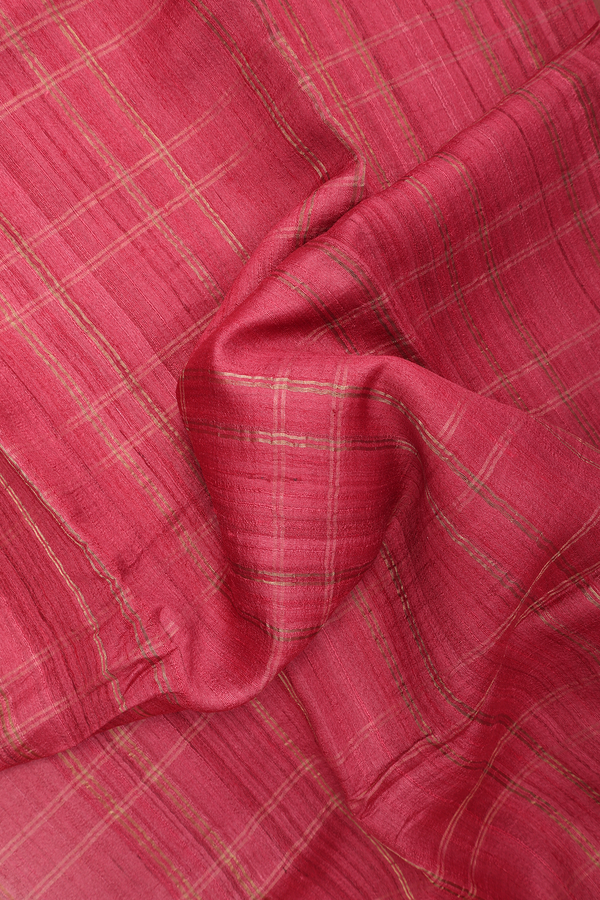 Tussar Silk Saree In Red With Checks Design