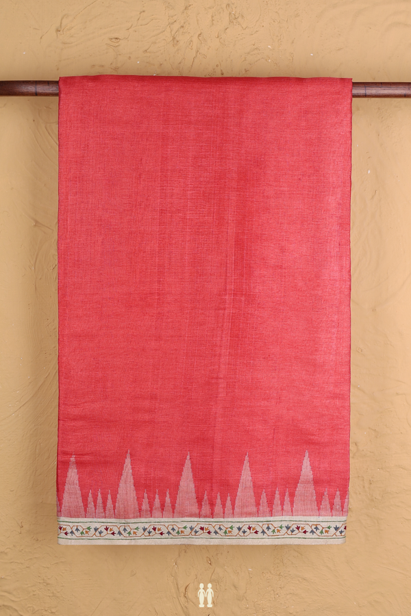 Tussar Silk Saree In Red With Contrast Border