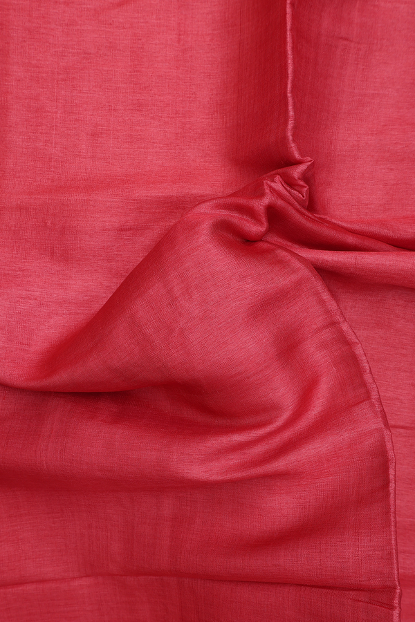 Tussar Silk Saree In Red With Contrast Border