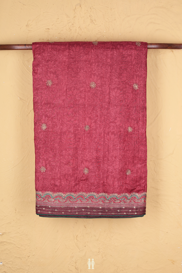 Tussar Silk Saree In Red With Floral Buttas