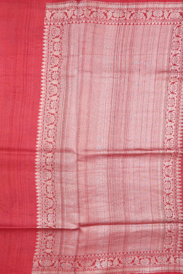 Tussar Silk Saree In Red With Floral Buttas