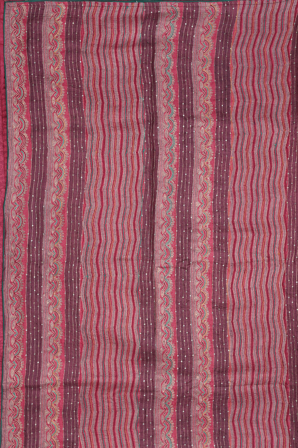 Tussar Silk Saree In Red With Floral Buttas