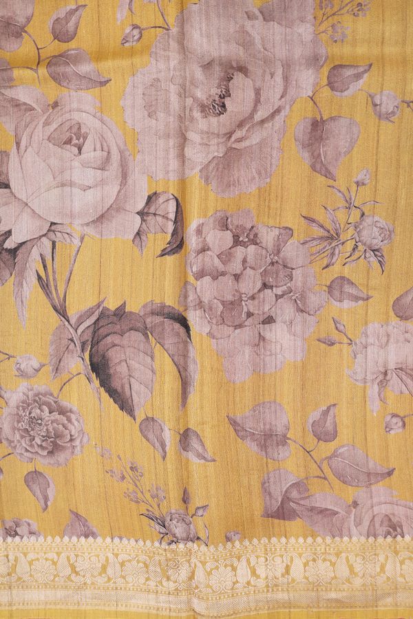 Tussar Silk Saree In Red With Floral Buttas