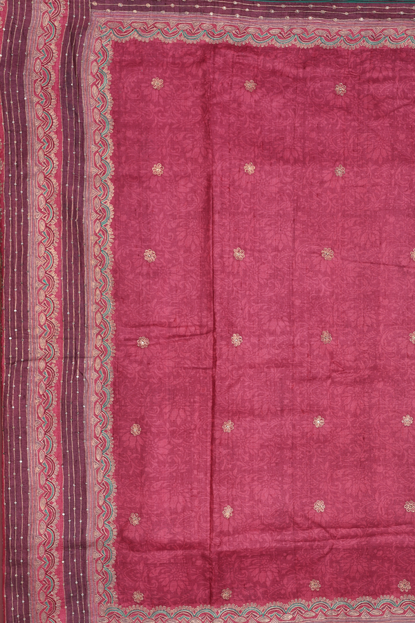 Tussar Silk Saree In Red With Floral Buttas