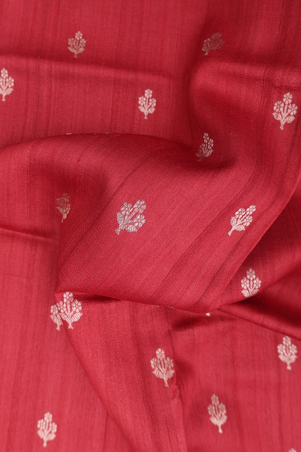 Tussar Silk Saree In Red With Floral Buttas