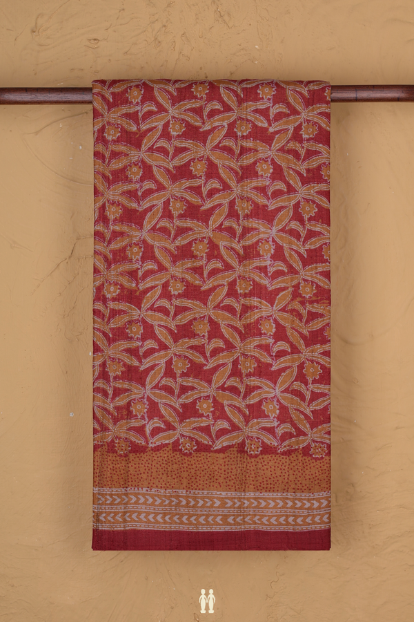 Tussar Silk Saree In Red With Floral Design