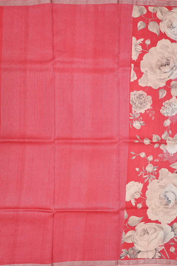 Tussar Silk Saree In Red With Floral Design