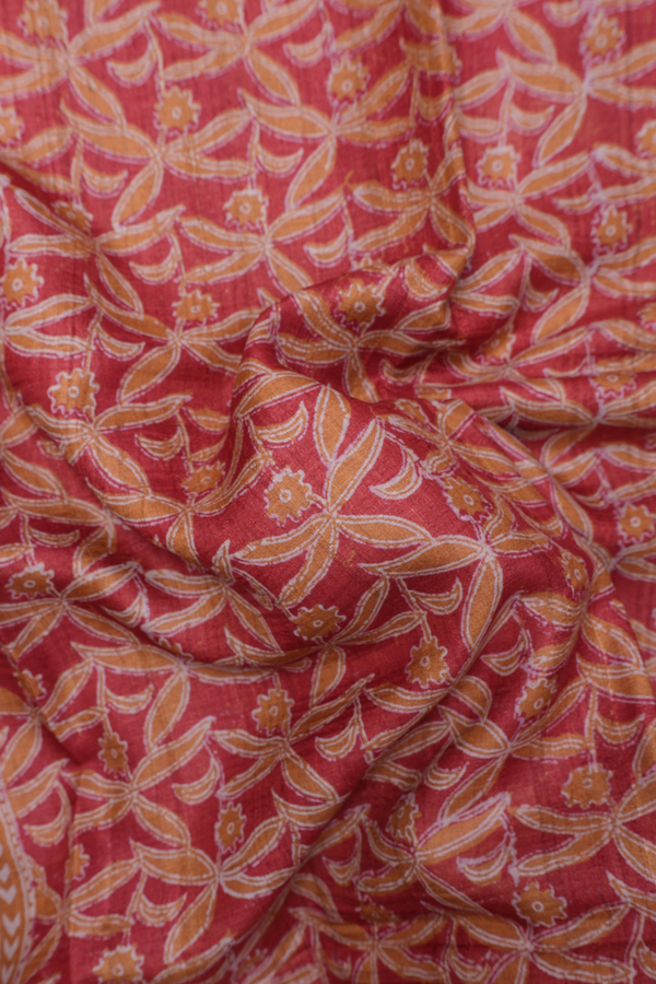 Tussar Silk Saree In Red With Floral Design