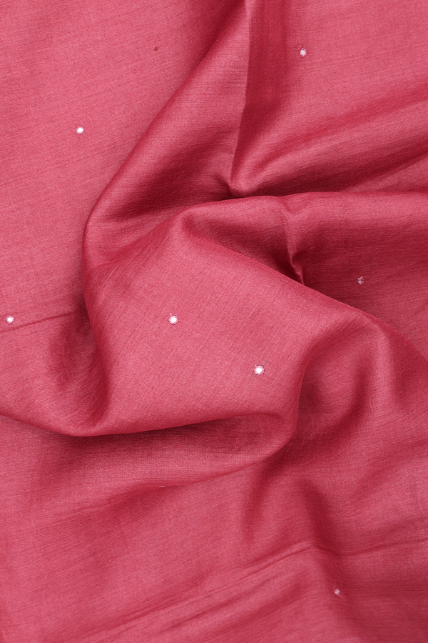 Tussar Silk Saree In Red With Mirror Buttas