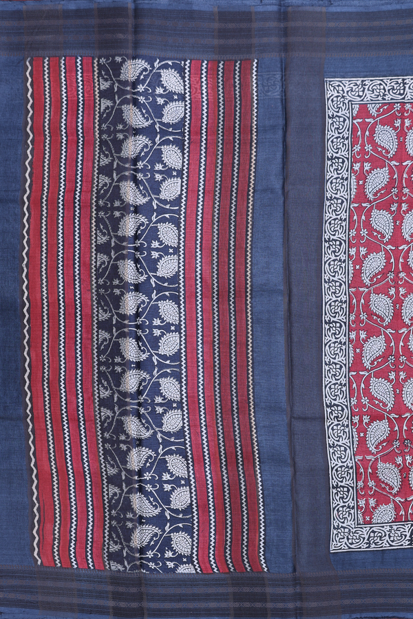 Tussar Silk Saree In Red With Paisley Design