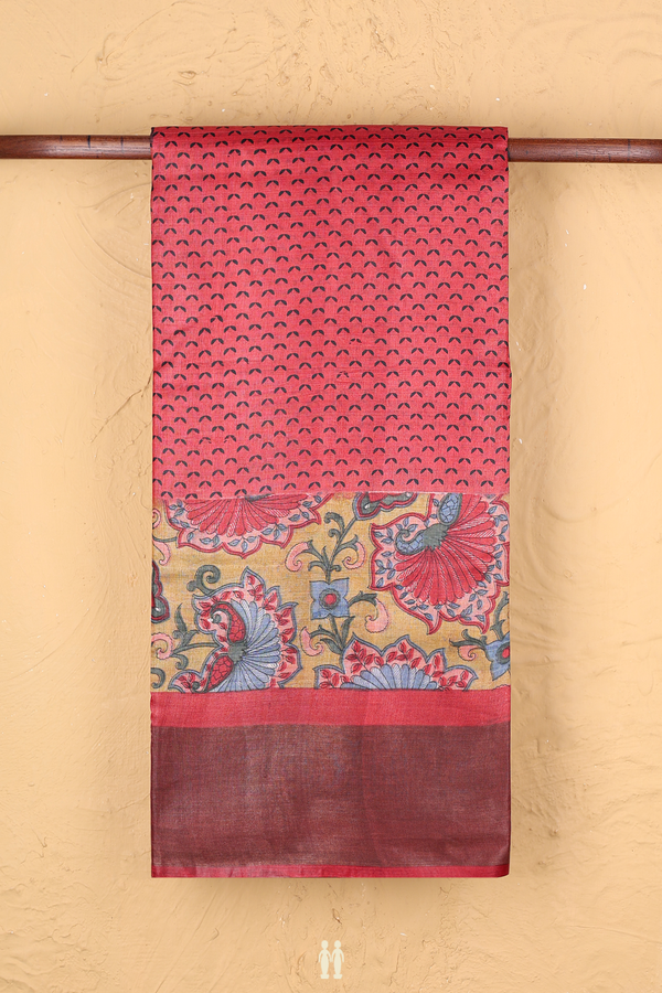Tussar Silk Saree In Red With Printed Design