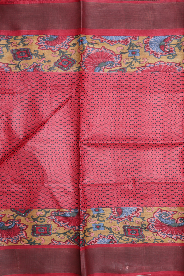 Tussar Silk Saree In Red With Printed Design