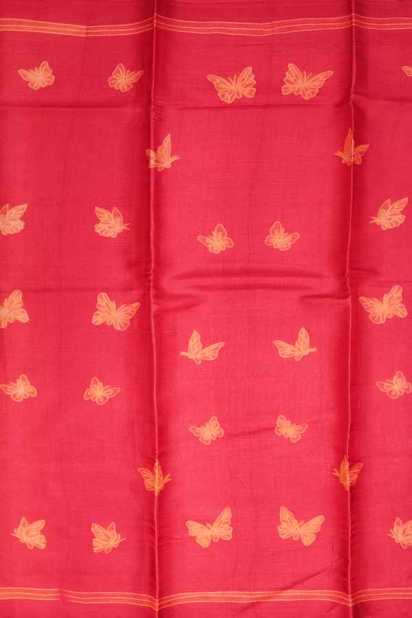 Tussar Silk Saree In Red With Shibori Design