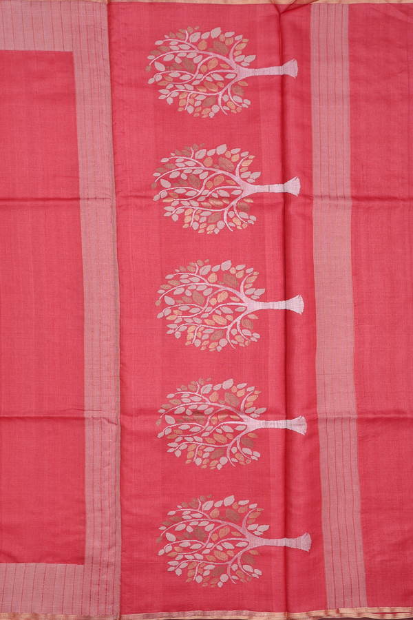 Tussar Silk Saree In Red With Stripes Border