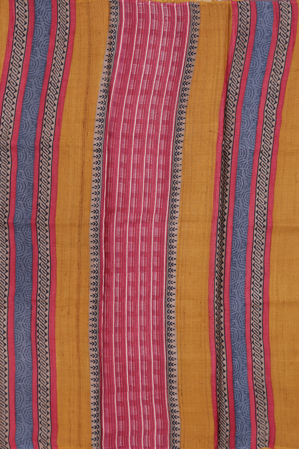 Tussar Silk Saree In Red With Stripes Design