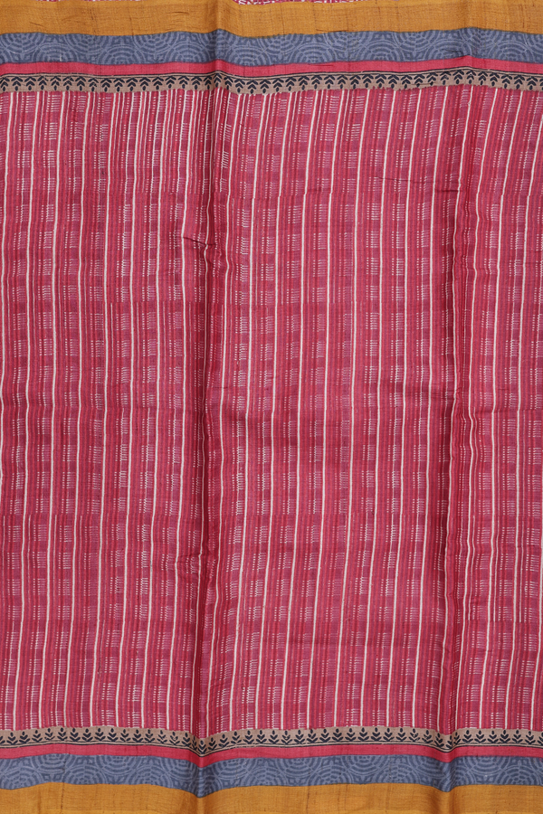 Tussar Silk Saree In Red With Stripes Design