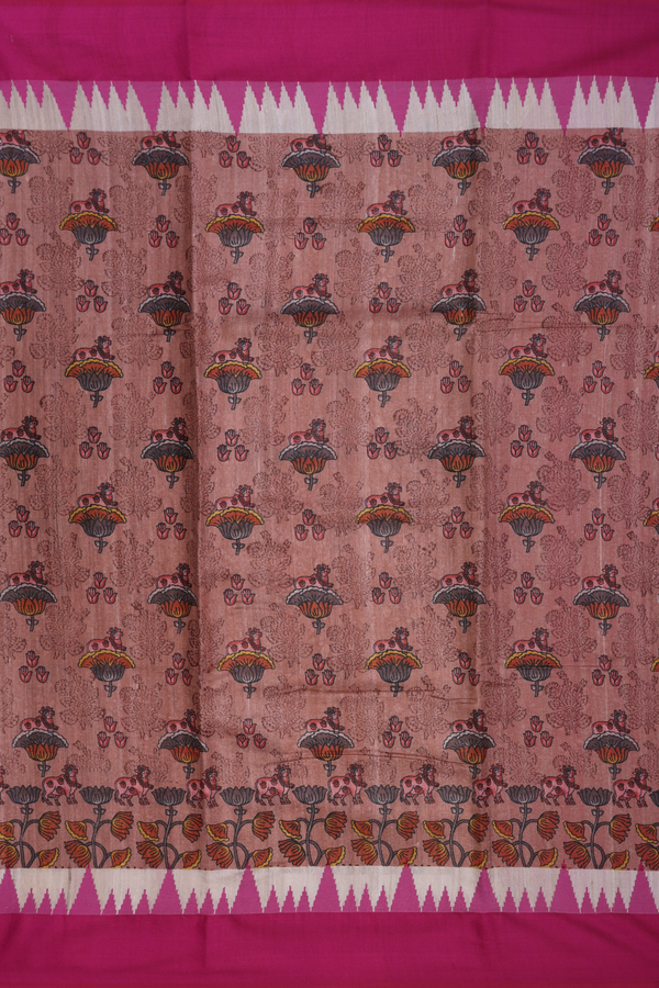 Tussar Silk Saree In Rose Beige With Cow And Floral Design