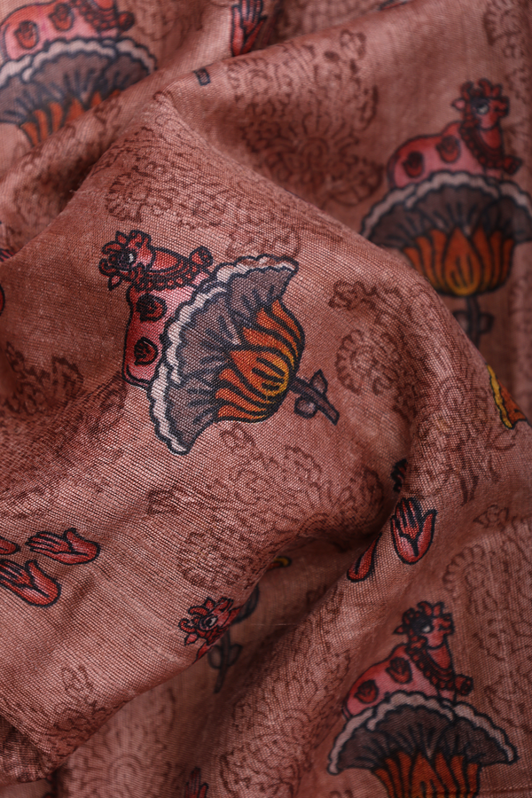 Tussar Silk Saree In Rose Beige With Cow And Floral Design