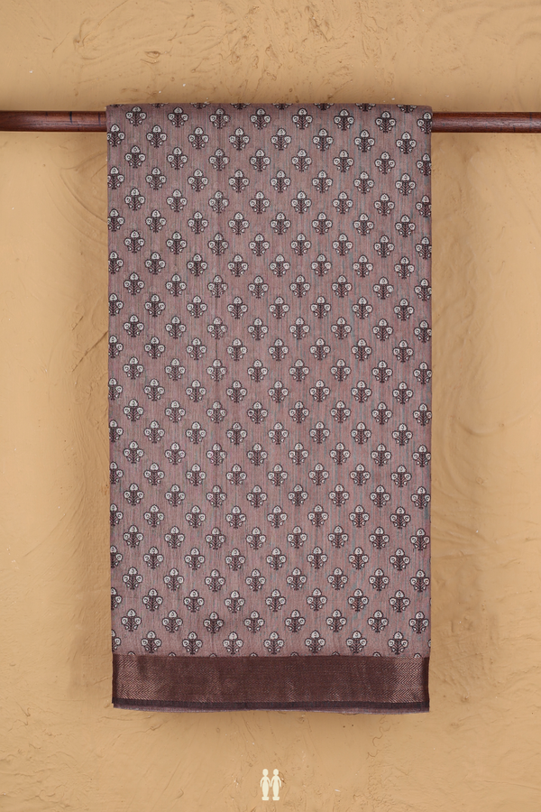 Tussar Silk Saree In Rose Brown With Floral Buttas