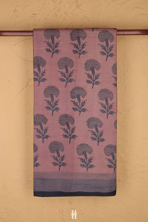 Tussar Silk Saree In Rose Brown With Floral Design