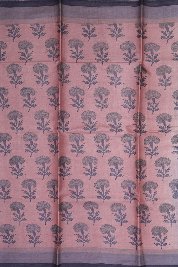 Tussar Silk Saree In Rose Brown With Floral Design