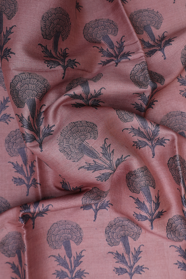 Tussar Silk Saree In Rose Brown With Floral Design