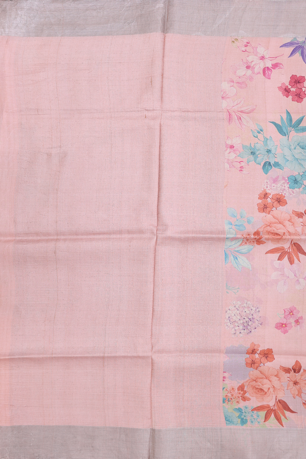 Tussar Silk Saree In Rose Gold With Floral Design