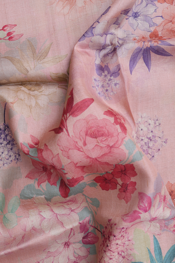 Tussar Silk Saree In Rose Gold With Floral Design