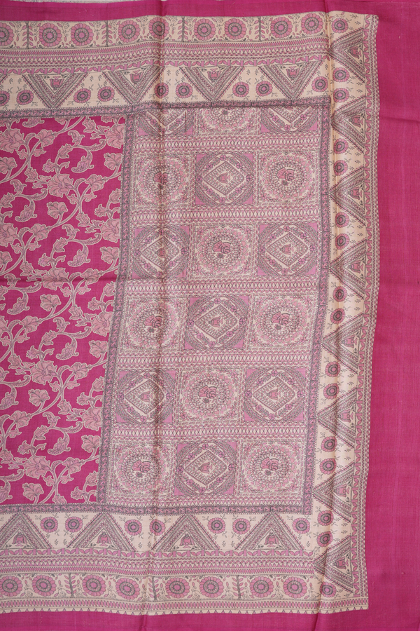 Tussar Silk Saree In Rose Pink With Allover Floral Design
