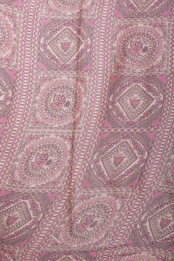 Tussar Silk Saree In Rose Pink With Allover Floral Design