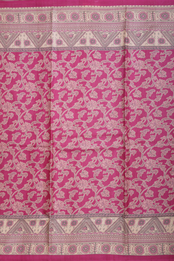 Tussar Silk Saree In Rose Pink With Allover Floral Design