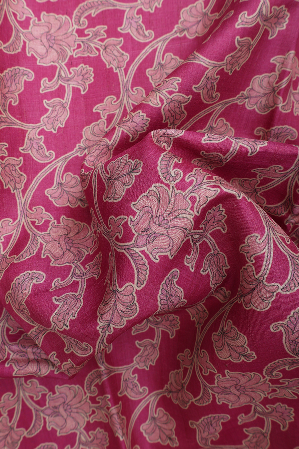 Tussar Silk Saree In Rose Pink With Allover Floral Design