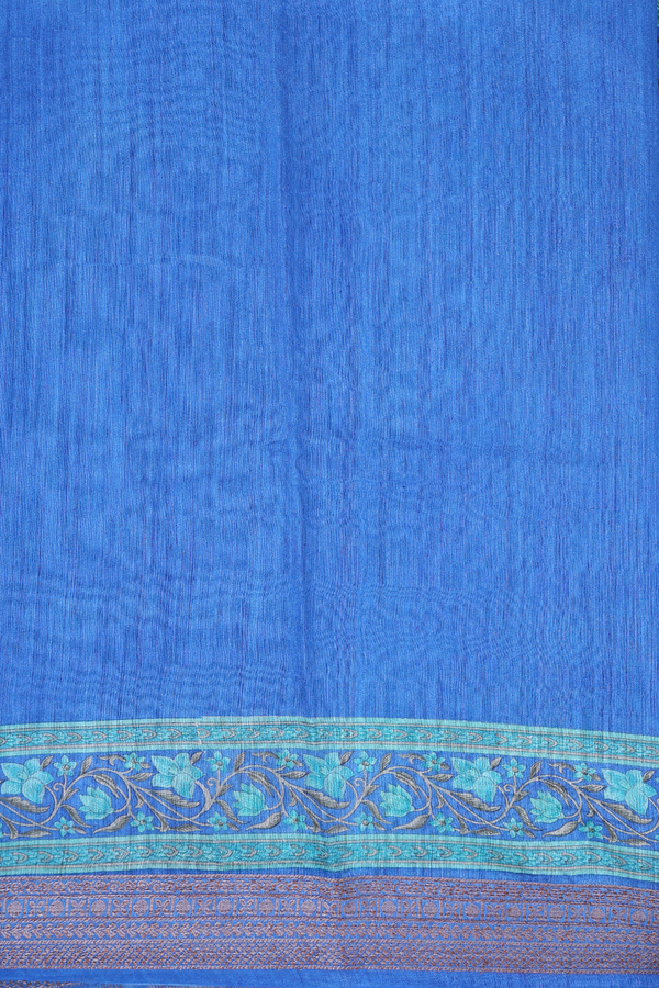 Tussar Silk Saree In Royal Blue With Floral Printed Design
