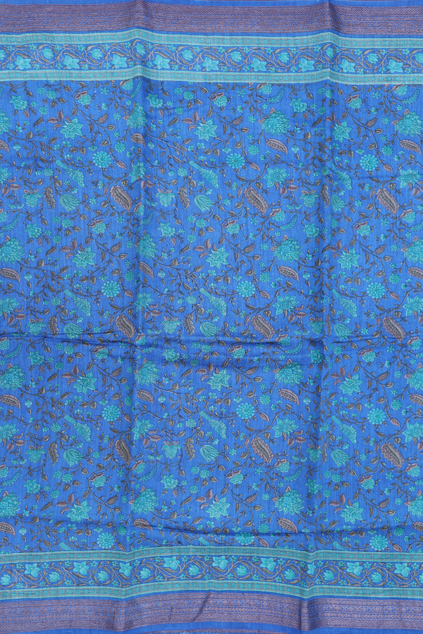 Tussar Silk Saree In Royal Blue With Floral Printed Design