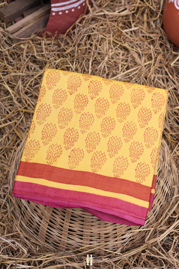 Tussar Silk Saree In Royal Yellow With Floral Design