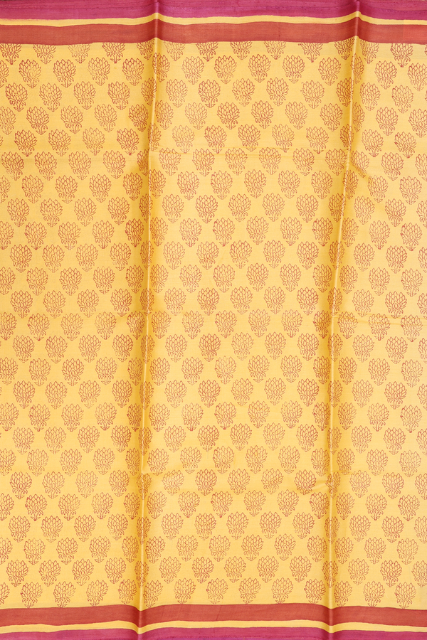 Tussar Silk Saree In Royal Yellow With Floral Design