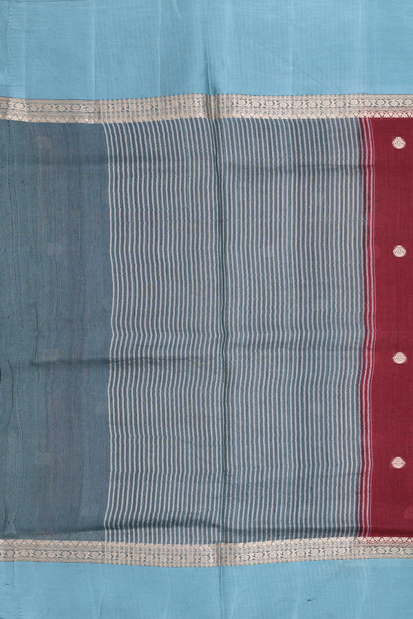Tussar Silk Saree In Ruby Red With Floral Buttas