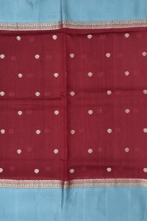 Tussar Silk Saree In Ruby Red With Floral Buttas