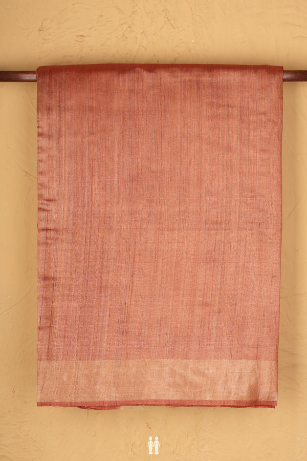 Tussar Silk Saree In Rust Brown With Zari Border
