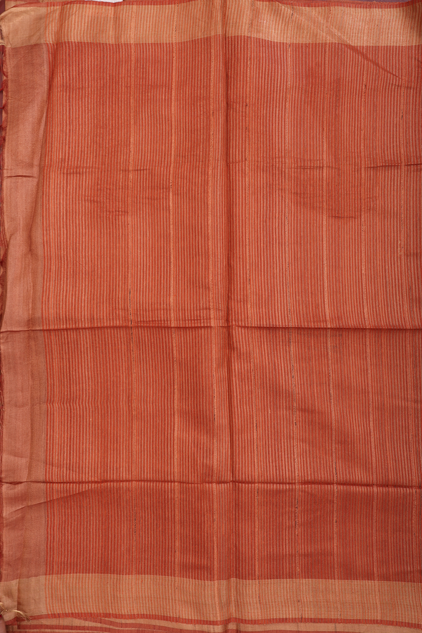 Tussar Silk Saree In Rust Brown With Zari Border