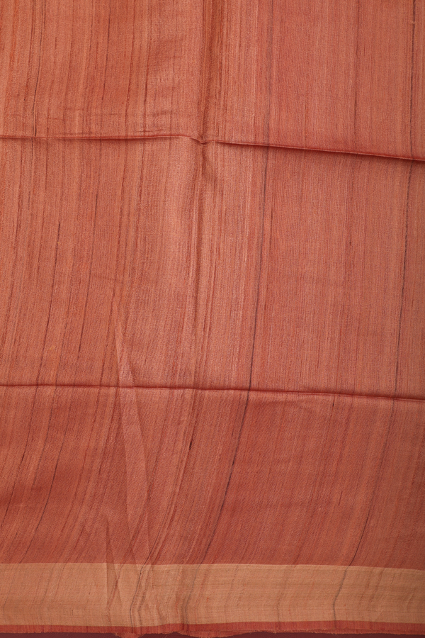 Tussar Silk Saree In Rust Brown With Zari Border